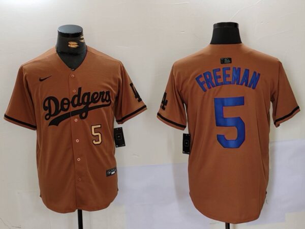 Men's Los Angeles Dodgers #5 5 Freddie Freeman Brown Cool Base Stitched Baseball Jerseys