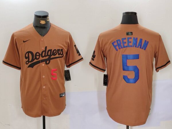 Men's Los Angeles Dodgers #5 5 Freddie Freeman Brown Cool Base Stitched Baseball Jerseys