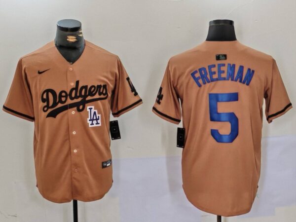 Men's Los Angeles Dodgers #5 5 Freddie Freeman Brown Cool Base Stitched Baseball Jerseys