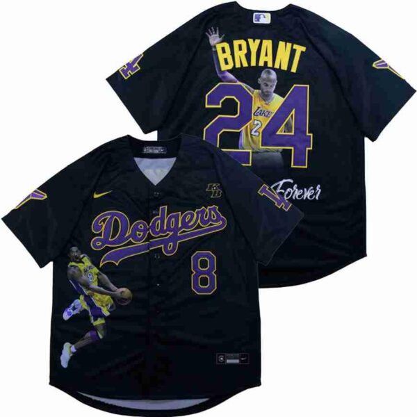 Men's Los Angeles Dodgers #8 #24 Kobe Bryant Black With KB Patch Cool Base Stitched MLB Fashion Jersey