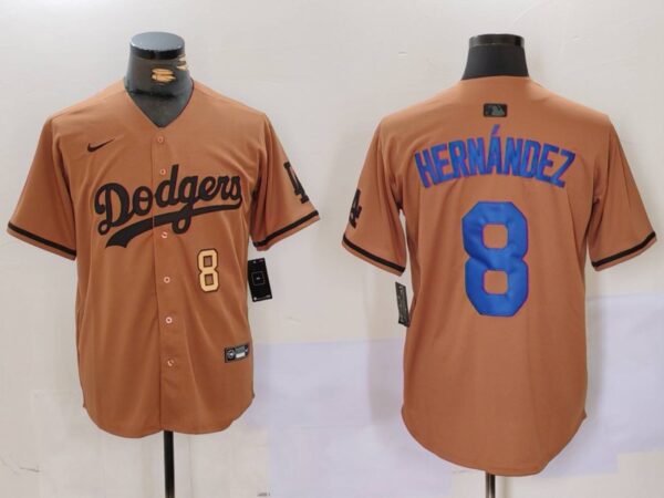 Men's Los Angeles Dodgers #8 Kike Hernandez Brown Cool Base Stitched Baseball Jerseys