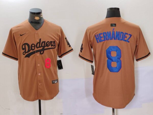 Men's Los Angeles Dodgers #8 Kike Hernandez Brown Cool Base Stitched Baseball Jerseys