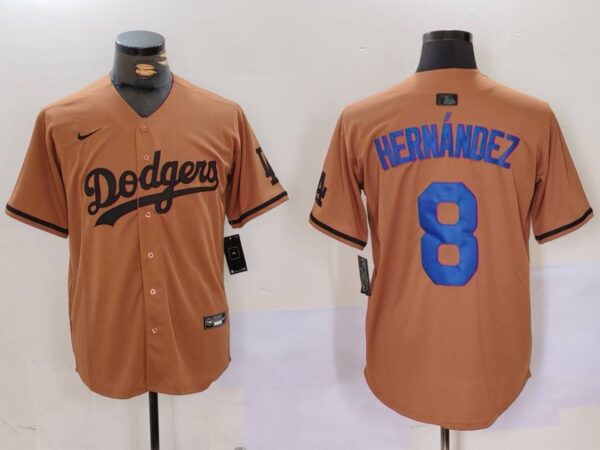 Men's Los Angeles Dodgers #8 Kike Hernandez Brown Cool Base Stitched Baseball Jerseys