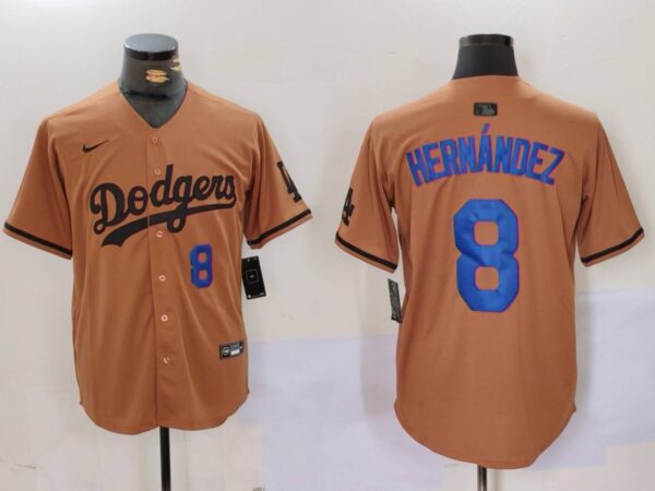 Men's Los Angeles Dodgers #8 Kike Hernandez Brown Cool Base Stitched Baseball Jerseys