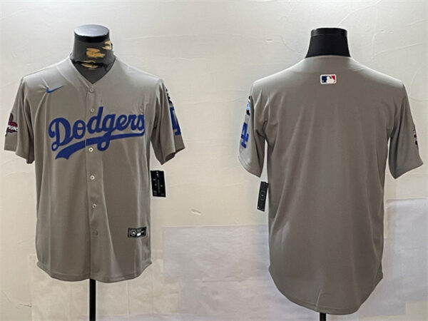 Men's Los Angeles Dodgers Blank Grey 2024 World Series Champions With Fernando Memorial Patch Limited Stitched Baseball Jersey