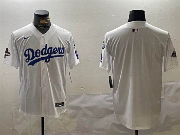 Men's Los Angeles Dodgers Blank White 2024 World Series Champions With Fernando Memorial Patch Home Limited Stitched Baseball Jersey