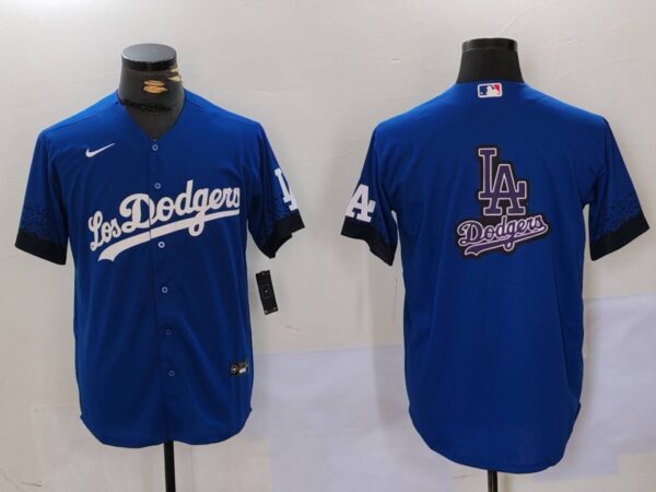 Men's Los Angeles Dodgers Blue Team Big Logo City Connect Cool Base Stitched Baseball Jerseys