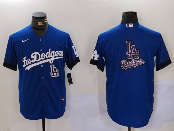 Men's Los Angeles Dodgers Blue Team Big Logo City Connect Cool Base Stitched Baseball Jerseys