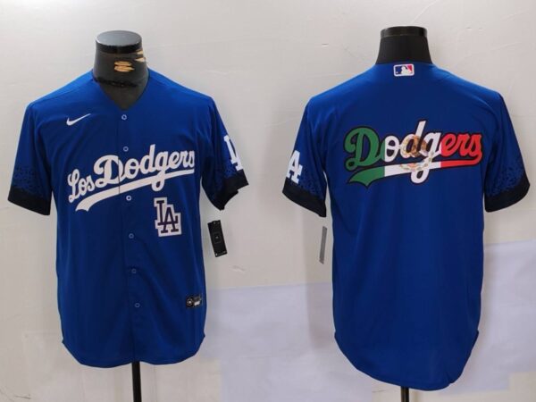 Men's Los Angeles Dodgers Blue Team Big Logo City Connect Cool Base Stitched Baseball Jerseys