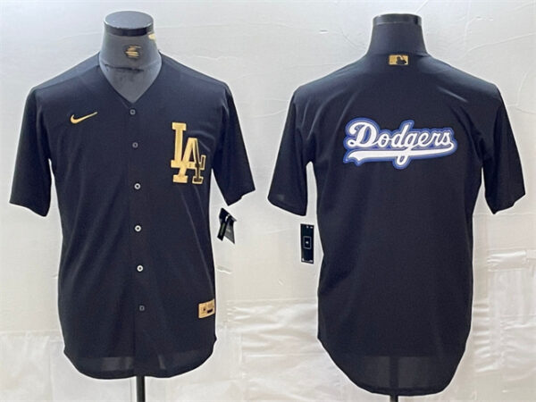 Men's Los Angeles Dodgers Team Big Logo Black Cool Base Stitched Baseball Jerseys