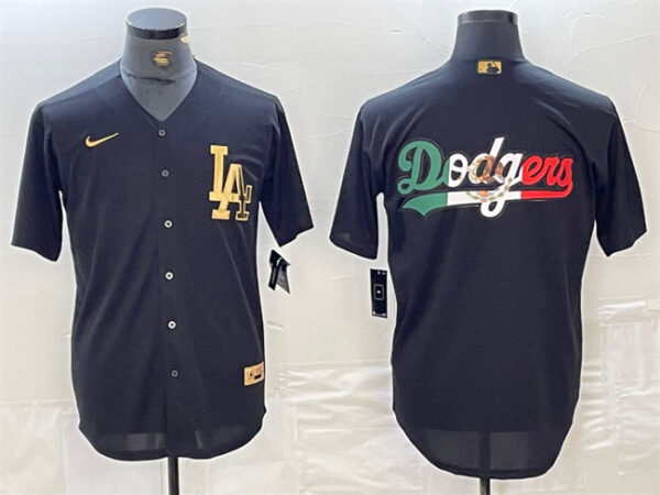 Men's Los Angeles Dodgers Team Big Logo Black Cool Base Stitched Baseball Jerseys