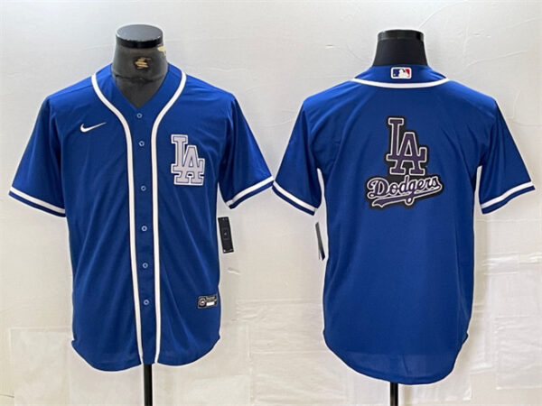 Men's Los Angeles Dodgers Team Big Logo Blue Cool Base Stitched Baseball Jerseys