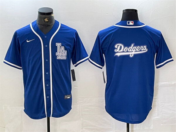 Men's Los Angeles Dodgers Team Big Logo Blue Cool Base Stitched Baseball Jerseys