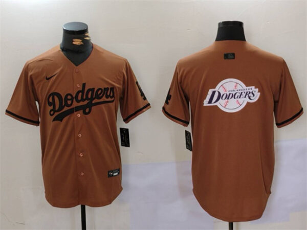 Men's Los Angeles Dodgers Team Big Logo Brown Cool Base With Patch Stitched Baseball Jerseys