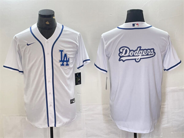 Men's Los Angeles Dodgers Team Big Logo White Cool Base Stitched Baseball Jerseys