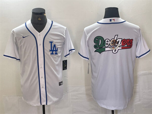 Men's Los Angeles Dodgers Team Big Logo White Cool Base Stitched Baseball Jersey