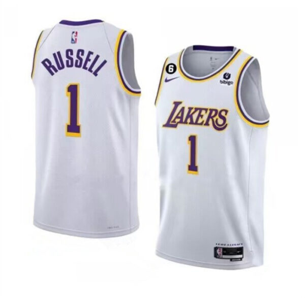 Men's Los Angeles Lakers #1 D'Angelo Russell 2022-23 White With NO.6 Patch Association Edition With NO.6 Patch Stitched Basketball Jersey