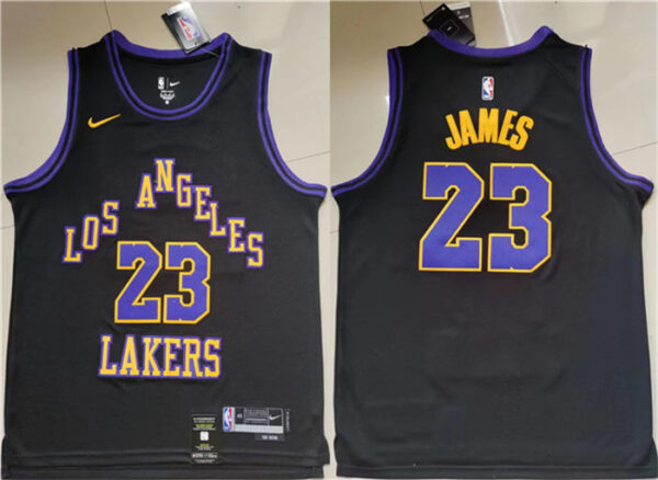 Men's Los Angeles Lakers #23 LeBron James Black Stitched Basketball Jersey