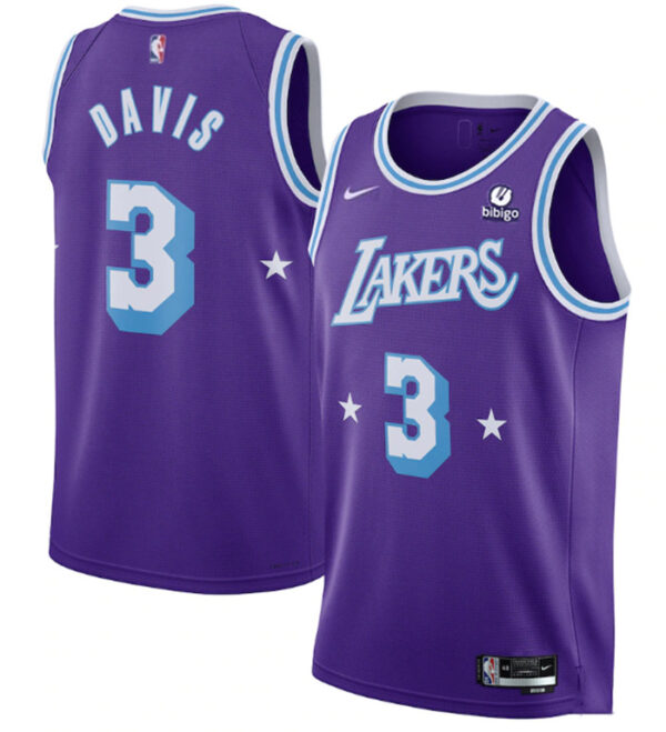 Men's Los Angeles Lakers #3 Anthony Davis Bibigo Purple City Edition Stitched Jersey