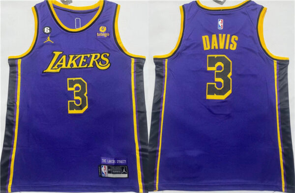 Men's Los Angeles Lakers #3 Anthony Davis Purple With NO.6 Patch Stitched Basketball Jersey