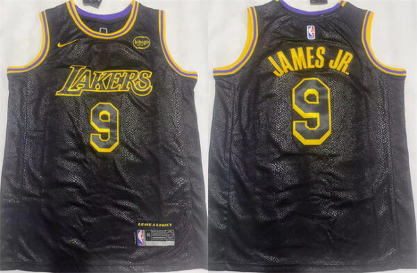 Men's Los Angeles Lakers #9 Bronny James Jr. Black 2024 Draft Stitched Basketball JerseyS