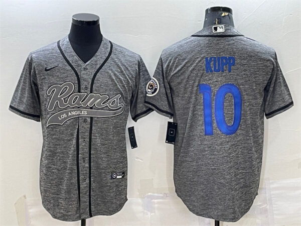 Men's Los Angeles Rams #10 Cooper Kupp Grey With Patch Cool Base Stitched Baseball Jersey