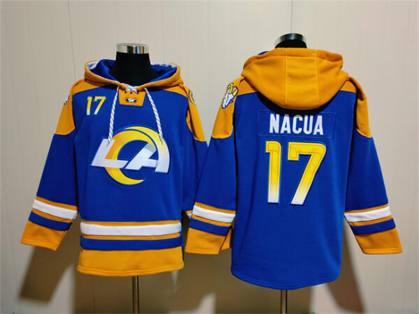 Men's Los Angeles Rams #17 Puka Nacua Blue Ageless Must-Have Lace-Up Pullover Hoodie