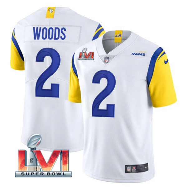 Men's Los Angeles Rams #2 Robert Woods 2022 White Super Bowl LVI Vapor Limited Stitched Jersey