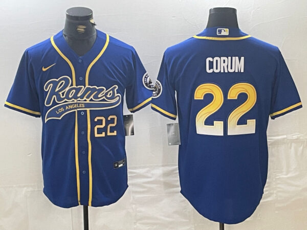 Men's Los Angeles Rams #22 Blake Corum Royal Cool Base Stitched Baseball Jerseys