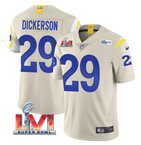 Men's Los Angeles Rams #29 Eric Dickerson 2022 Bone Super Bowl LVI Vapor Limited Stitched Jersey