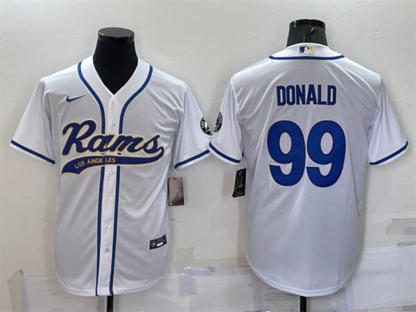 Men's Los Angeles Rams #99 Aaron Donald White With Patch Cool Base Stitched Baseball Jersey