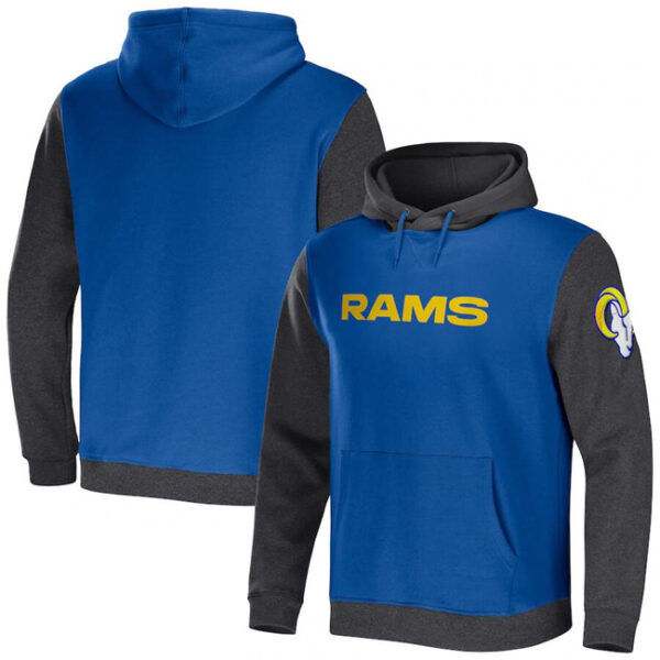 Men's Los Angeles Rams X Darius Rucker Collection Royal Heather Charcoal Colorblock Pullover Hoodie