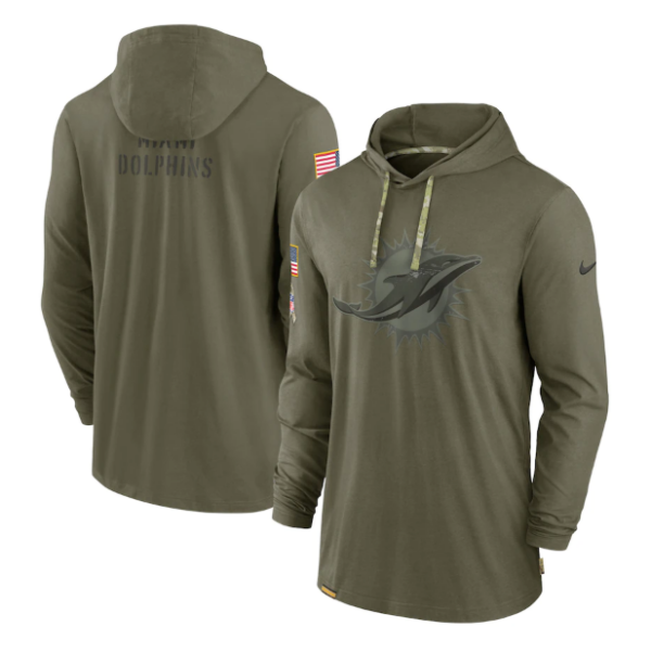 Men's Miami Dolphins 2022 Olive Salute To Service Tonal Pullover Hoodie