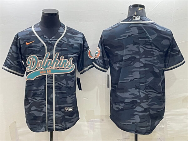 Men's Miami Dolphins Blank Grey Camo With Patch Cool Base Stitched Baseball Jersey