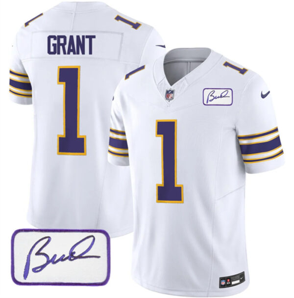 Men's Minnesota Vikings #1 Greg Joseph White 2023 F.U.S.E. Bud Grant Patch Vapor Limited Stitched Jersey