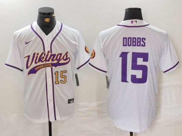 Men's Minnesota Vikings #15 Joshua Dobbs White Cool Base Stitched Baseball Jerseys