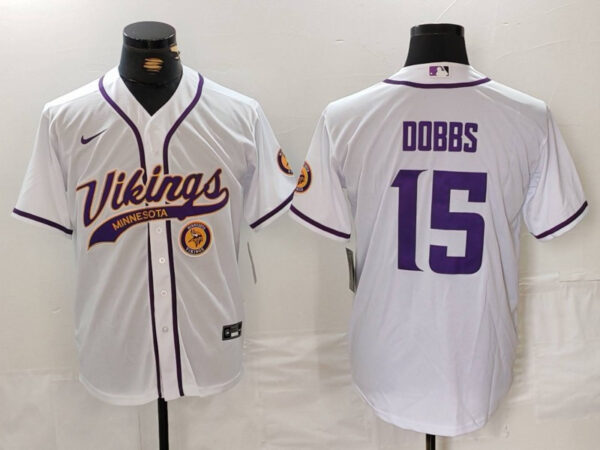 Men's Minnesota Vikings #15 Joshua Dobbs White Cool Base Stitched Baseball Jerseys