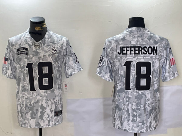 Men's Minnesota Vikings #18 Justin Jefferson 2024 F.U.S.E Arctic Camo Salute To Service Limited Stitched Football Jersey