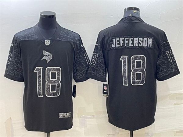 Men's Minnesota Vikings #18 Justin Jefferson Black Reflective Limited Stitched Football Jersey