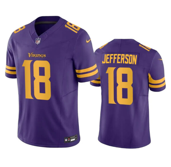 Men's Minnesota Vikings #18 Justin Jefferson Purple 2023 F.U.S.E. Color Rush Stitched Jersey