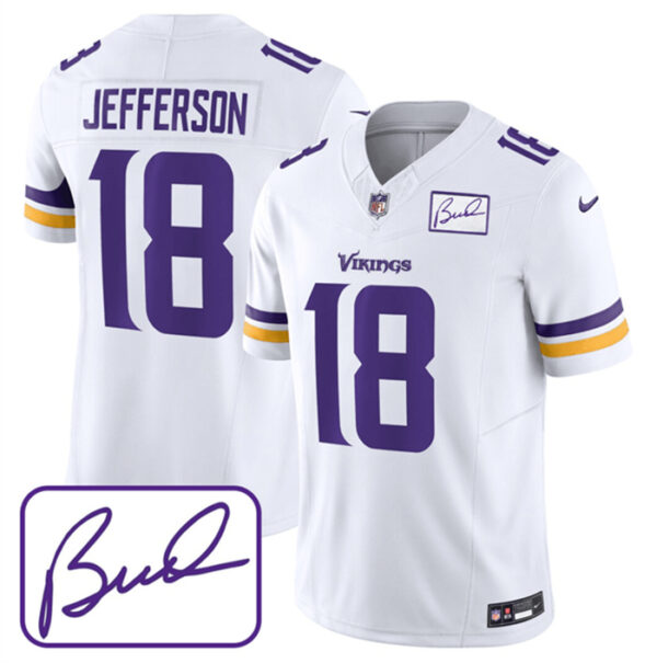 Men's Minnesota Vikings #18 Justin Jefferson White 2023 F.U.S.E. Bud Grant Patch Limited Stitched Jersey