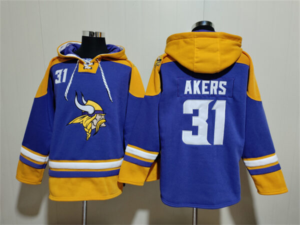 Men's Minnesota Vikings #31 Cam Akers Purple Yellow Ageless Must-Have Lace-Up Pullover Hoodie