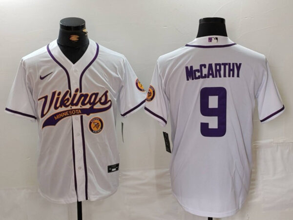 Men's Minnesota Vikings #9 J.J. McCarthy White Cool Base Stitched Baseball Jerseys