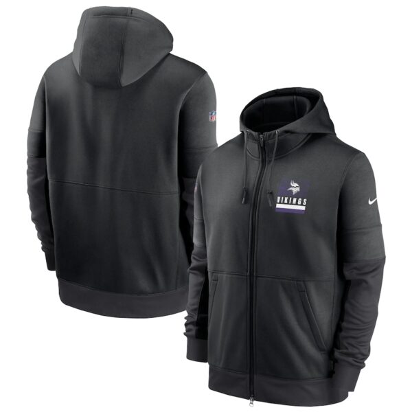 Men's Minnesota Vikings New 2020 Nike Gray Black Fan Gear Mascot Performance Full Zip Hoodie