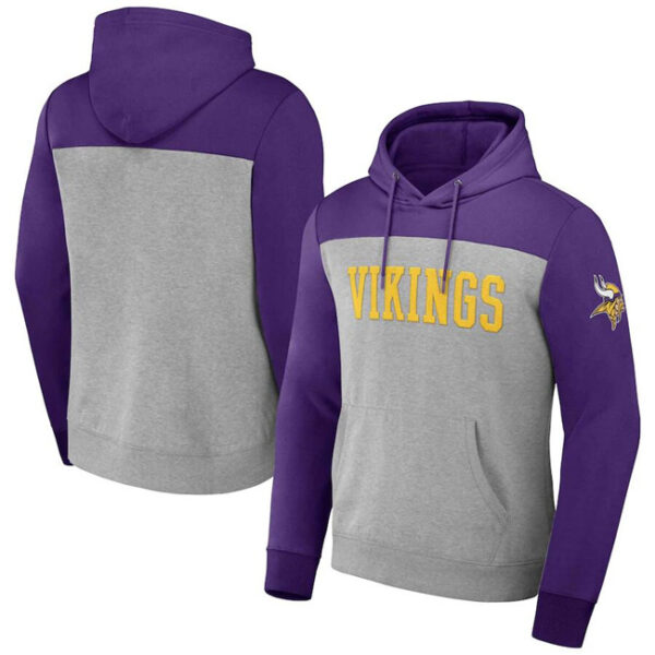 Men's Minnesota Vikings X Darius Rucker Collection Heather Gray Color Blocked Pullover Hoodie