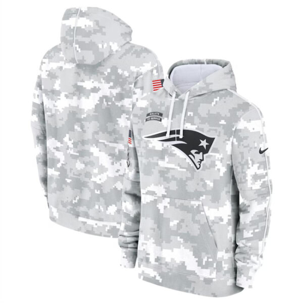 Men's New England Patriots 2024 Arctic Camo Salute To Service Club Fleece Pullover Hoodie