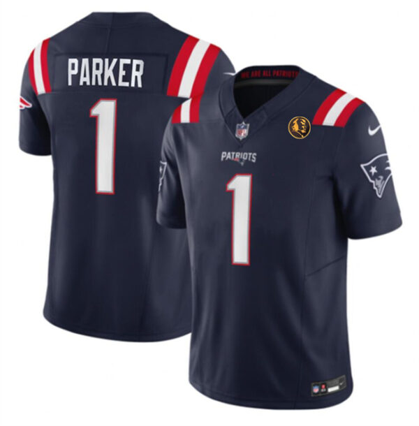 Men's New England Patriots #1 DeVante Parker Navy 2023 F.U.S.E. With John Madden Patch Vapor Limited Stitched Football Jersey