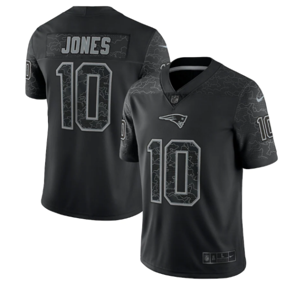 Men's New England Patriots #10 Mac Jones Black Reflective Limited Stitched Football Jersey