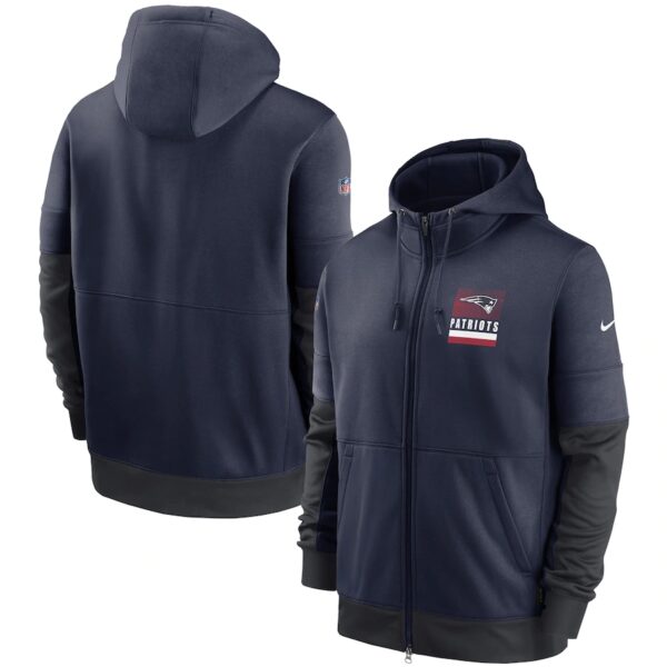 Men's New England Patriots New 2020 Nike Navy Gray Fan Gear Mascot Performance Full Zip Hoodie