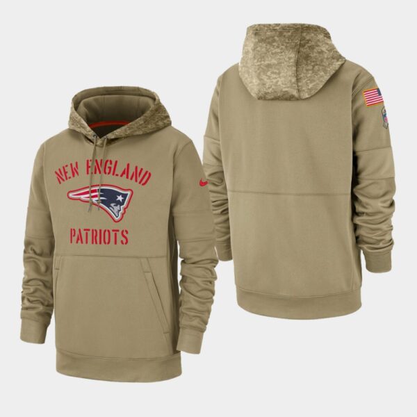 Men's New England Patriots Tan 2019 Salute to Service Sideline Therma Pullover Hoodie